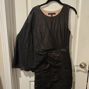 BCBGMaxAzria Black One-Shoulder Sheer Overlay Dress